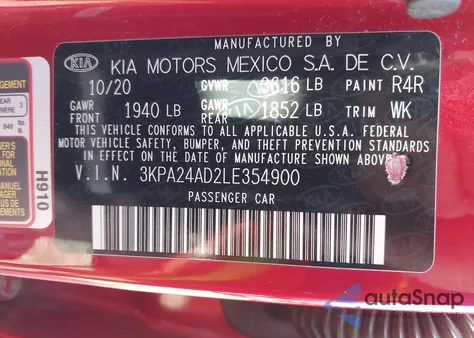 2020 Kia Rio S из США, поврежденный, VIN 3KPA24AD2LE354900